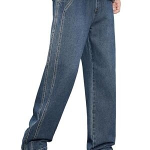 Jeans for Men | Loose Fit Light Wash Denim Pants with Wide Leg Streetwear Style