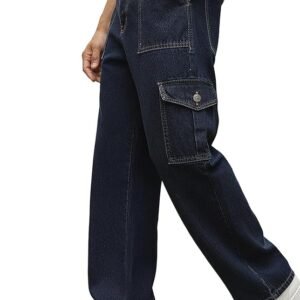 Men's Loose Mid Rise Baggy Fit Cargo Jeans with 6 Pockets Non-Stretchable