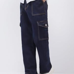 Men's Loose Mid Rise Baggy Fit Cargo Jeans with 6 Pockets Non-Stretchable