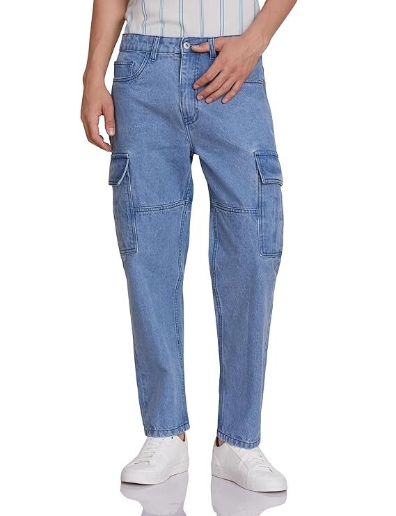 Men's Baggy Cargo Jeans (Loose Fit | 100% Cotton)