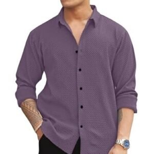Men’s Full Sleeve Casual Shirt | Premium Textured Solid Shirt | Regular Fit Wrinkle Free Cotton Blend | Stylish Branded Shirt Party, Wedding & Office Wear.