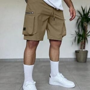 Men’s Cotton Cargo Shorts Casual Summer Shorts for Men Regular Fit Multi Pocket Shorts Men Elastic Waist Drawstring Outdoor Travel Streetwear Mens Half Pants