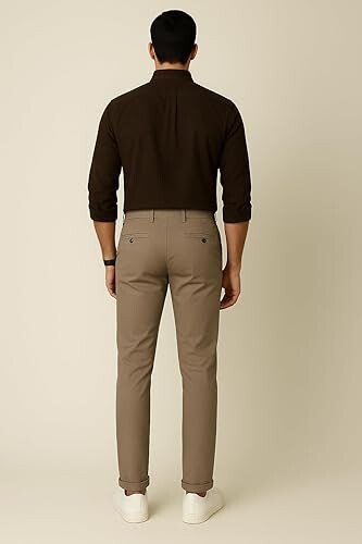 Men’s Dark Brown Premium Cotton Button-Down Shirt | Full Sleeve Slim Fit Casual & Semi-Formal Shirt with Single Chest Pocket | Soft, - Image 3