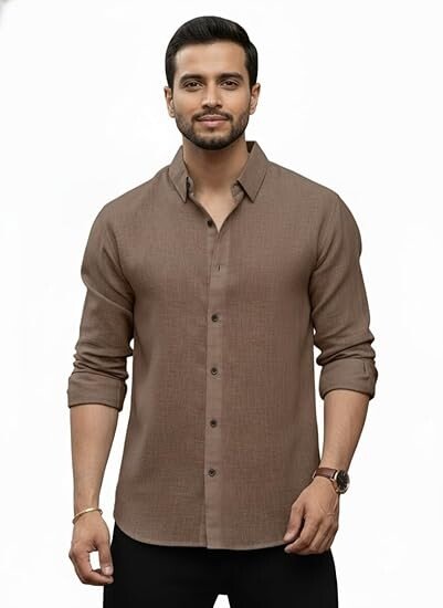 Men's Solid Linen Cotton Shirt | Casual | Plain | Full Sleeve | Summer-Regular Fit| Men Stylish Shirt | Everyday Formal Wear - Image 4