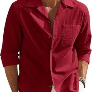 Men’s Casual Cotton Blend Shirt || Long Sleeve Button Down with Spread Collar | Lightweight Breathable Fabric | Stylish Solid Shirt for Beach, Office