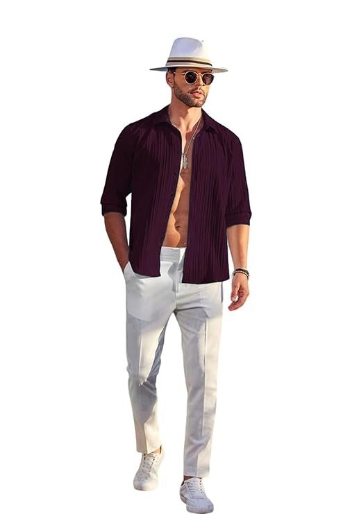 Casual Cotton Blend Shirt || Long Sleeve Button Down with Spread Collar | Lightweight Breathable Fabric | Stylish Solid Shirt for Beach, Office - Image 3