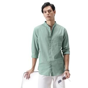 Fashion Men's Cotton Full Sleeve Regular Fit Casual Solid Shirt with Band Collar