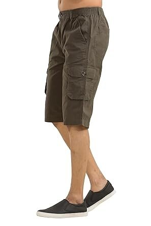 Men's Olive Cotton Regular Fit Cargo Long Shorts - Image 2