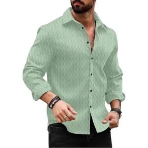 Regular Fit Button Down Dress Shirts Textured Long Sleeve Casual Hawaiian shirts