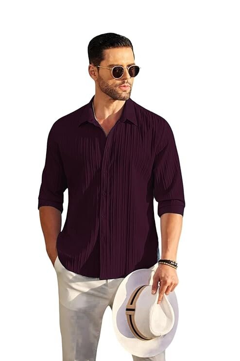 Casual Cotton Blend Shirt || Long Sleeve Button Down with Spread Collar | Lightweight Breathable Fabric | Stylish Solid Shirt for Beach, Office - Image 4