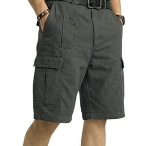 Men’S Cotton Cargo Shorts, Lightweight Half Pant Elastic Waist Casual Summer Shorts with Pockets