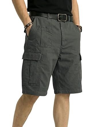 Men’S Cotton Cargo Shorts, Lightweight Half Pant Elastic Waist Casual Summer Shorts with Pockets