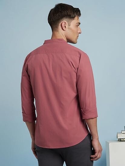 Men Cotton Solid Mandarin Collar Full Sleeves Regular Fit Casual Shirt - Image 5