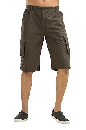 Men's Olive Cotton Regular Fit Cargo Long Shorts