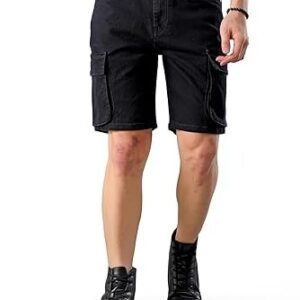 Men Relaxed Fit Solid Mid-Rise Denim Cargo Shorts