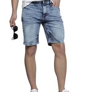 Men Slim Fit Solid Mid-Rise Denim Shorts