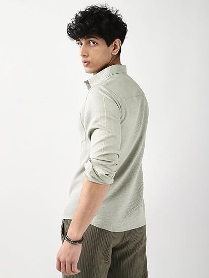 Fashion Men's Linen Blend Full Sleeve Relaxed Fit Casual Solid Shirt - Image 3