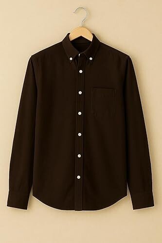 Men’s Dark Brown Premium Cotton Button-Down Shirt | Full Sleeve Slim Fit Casual & Semi-Formal Shirt with Single Chest Pocket | Soft, - Image 2