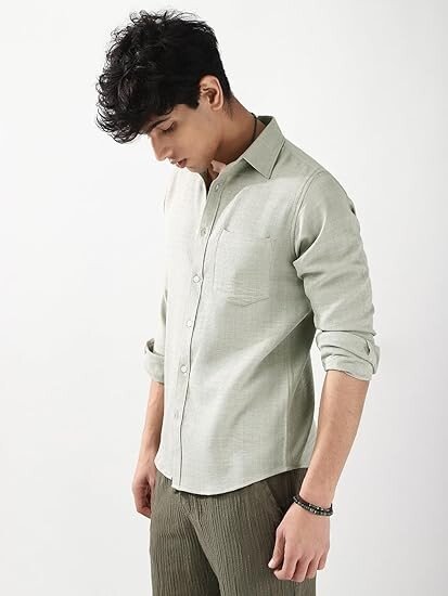 Fashion Men's Linen Blend Full Sleeve Relaxed Fit Casual Solid Shirt - Image 2