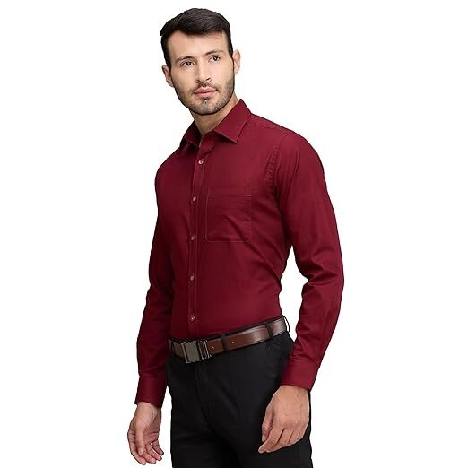 Men's Slim Fit Solid Pattern Pure Cotton Full Sleeve Semi Cut Away Collar Formal Shirt - Image 4