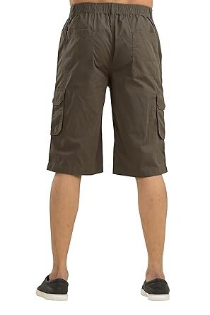 Men's Olive Cotton Regular Fit Cargo Long Shorts - Image 3
