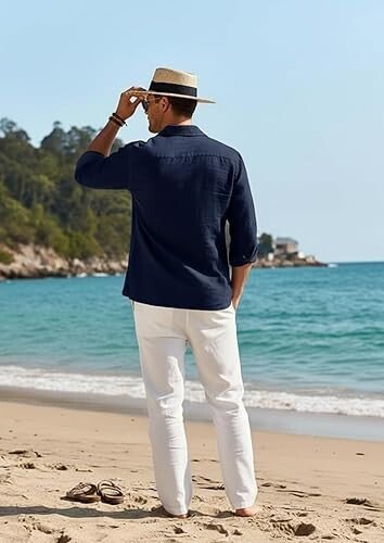 Casual Cotton Blend Shirt || Long Sleeve Button Down with Spread Collar | Lightweight Breathable Fabric | Stylish Solid Shirt for Beach, Office - Image 5