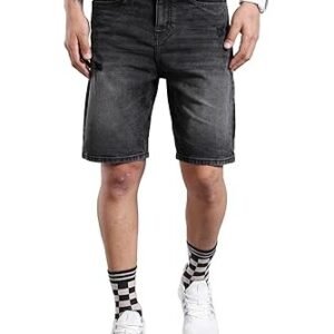 Men Regular Fit Solid Mid-Rise Denim Shorts