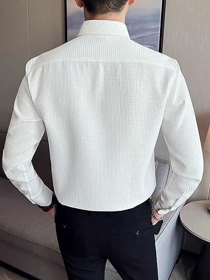 Men's Formal Button Down Shirt – Slim Fit Shirt's for Men | Textured Long Sleeve Polycotton| Business & Meeting Ready - Image 3