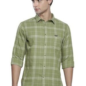 Men Slim Fit Checkered Full Sleeves Spread Collar Casual Shirt