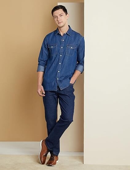 Premium Men's Casual Cotton Denim Shirt (Regular Fit) - Image 5