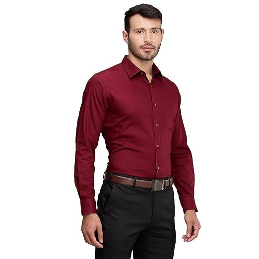 Men's Slim Fit Solid Pattern Pure Cotton Full Sleeve Semi Cut Away Collar Formal Shirt - Image 2