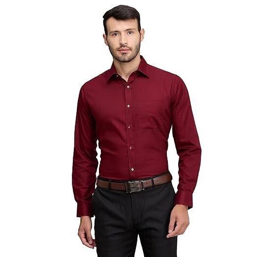 Men's Slim Fit Solid Pattern Pure Cotton Full Sleeve Semi Cut Away Collar Formal Shirt