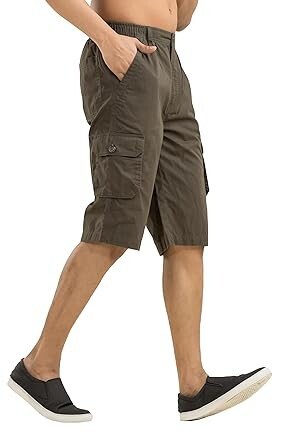 Men's Olive Cotton Regular Fit Cargo Long Shorts - Image 4
