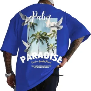 Rear view of a man in a black t-shirt featuring a detailed Erik Killmonger mask graphic.