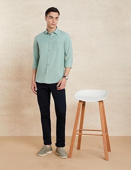 Men's Solid Slim Fit Cotton Casual Shirt | Plain | Full Sleeve | Summer - Image 2