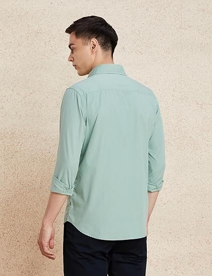 Men's Solid Slim Fit Cotton Casual Shirt | Plain | Full Sleeve | Summer - Image 3