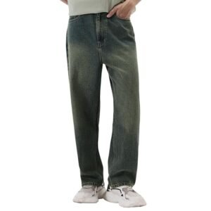 Fashion Men's Loose Baggy Fit Heavy Washed Jeans Non-Stretchable