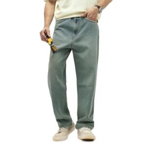 Fashion Men's Loose Baggy Fit Heavy Washed Jeans Non-Stretchable